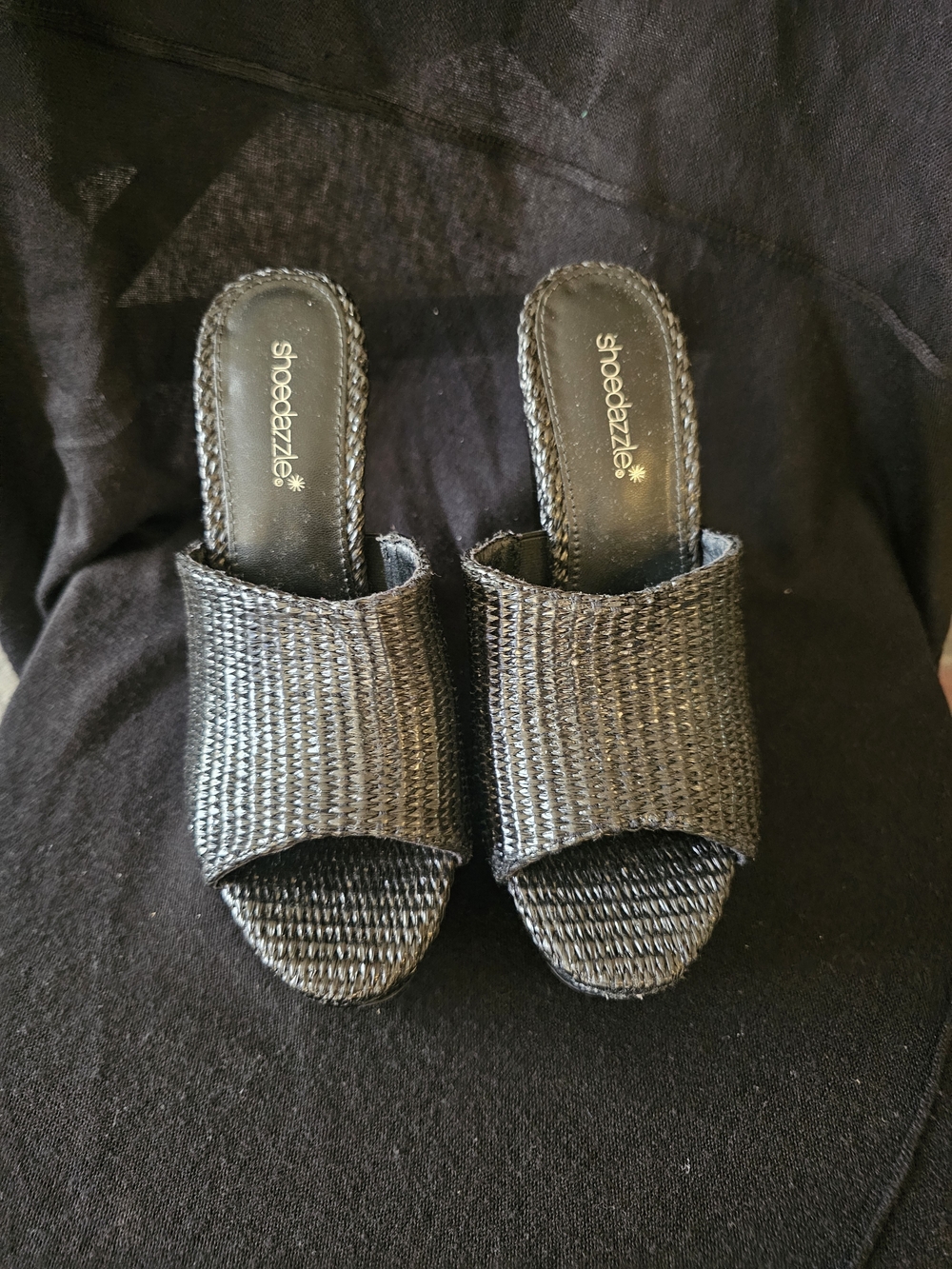 Shoe Dazzle Black Woven Mule Slides
